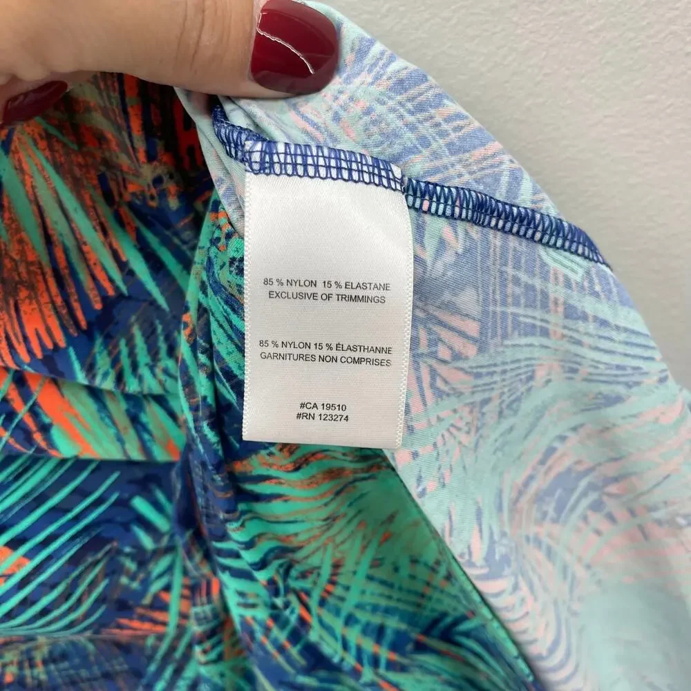 Lole Blue Tropical Palm Leaf‎ Print Scoop Neck Long Tank Top Swim Cover Up